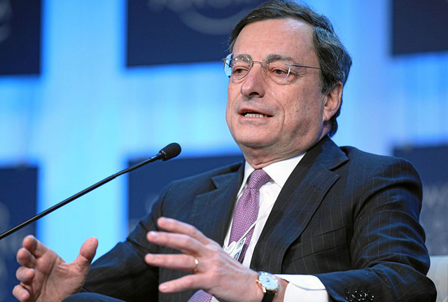 DAVOS/SWITZERLAND, 27JAN12 - Mario Draghi, President, European Central Bank, Frankfurt is captured during the session 'Europe's Economic Outlook' at the Annual Meeting 2012 of the World Economic Forum at the congress centre in Davos, Switzerland, January 27, 2012.. . Copyright by World Economic Forum. swiss-image.ch/Photo by Monika Flueckiger
