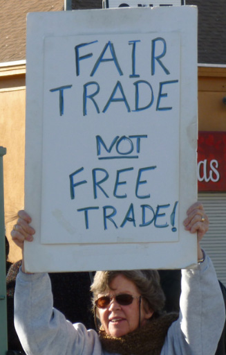 Picture: Detail of "Fair trade, not free trade". Source: Flickr / Billie Greenwood