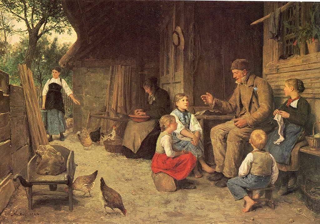 The Grandfather tells a story, by Albert Anker, ca. 1884.